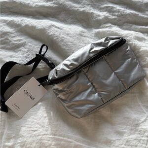 Calpak Metallic Silver Crossbody Bag